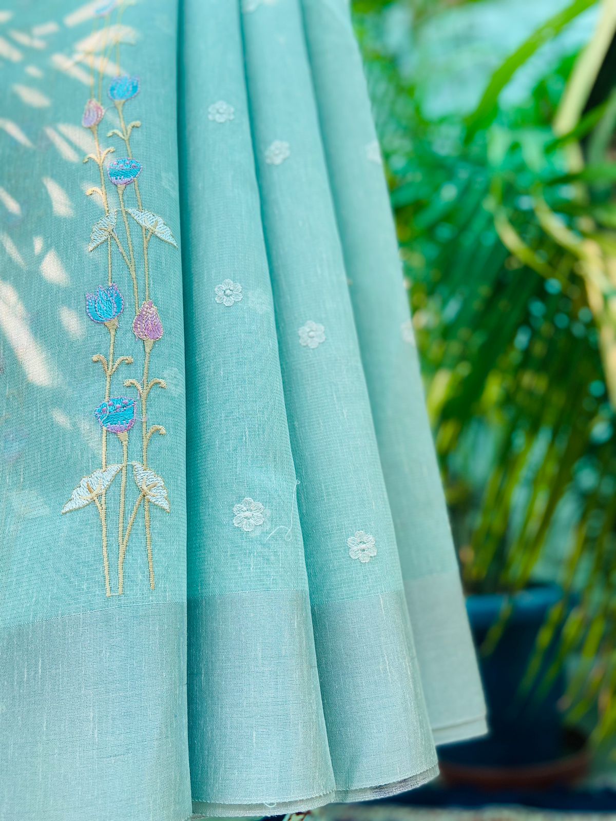LINEN EMBROIDERED SAREES