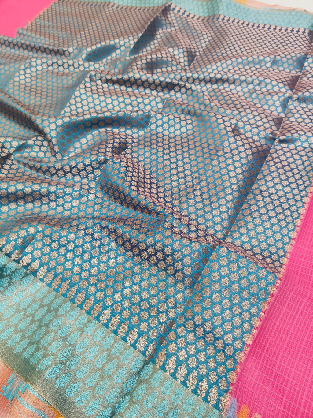 KOTA CHECK TEMPLE BORDER SAREE