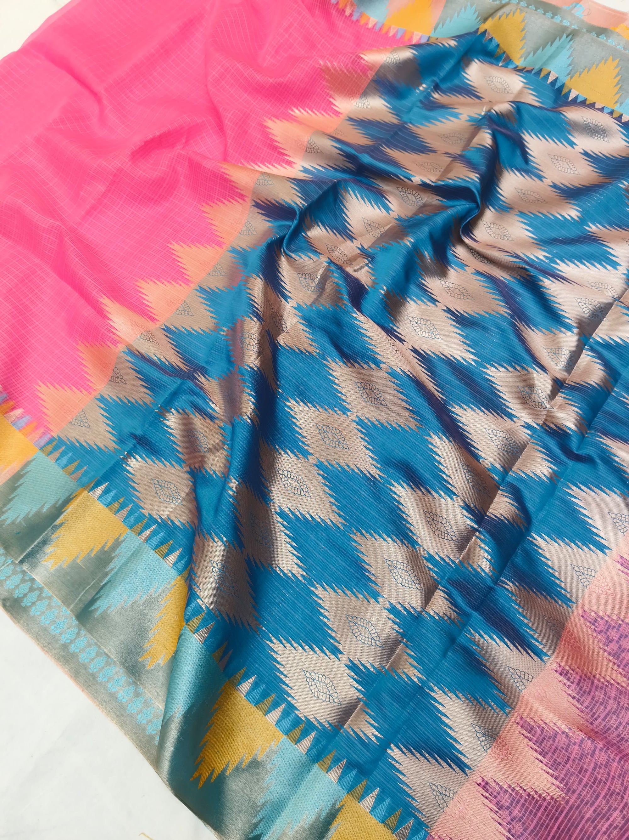 KOTA CHECK TEMPLE BORDER SAREE