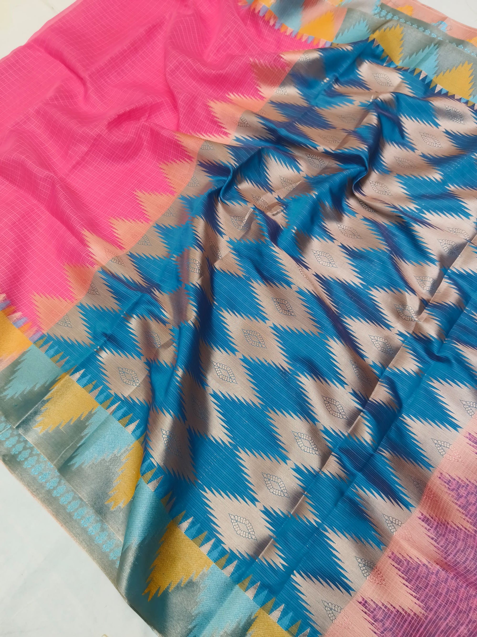 KOTA CHECK TEMPLE BORDER SAREE