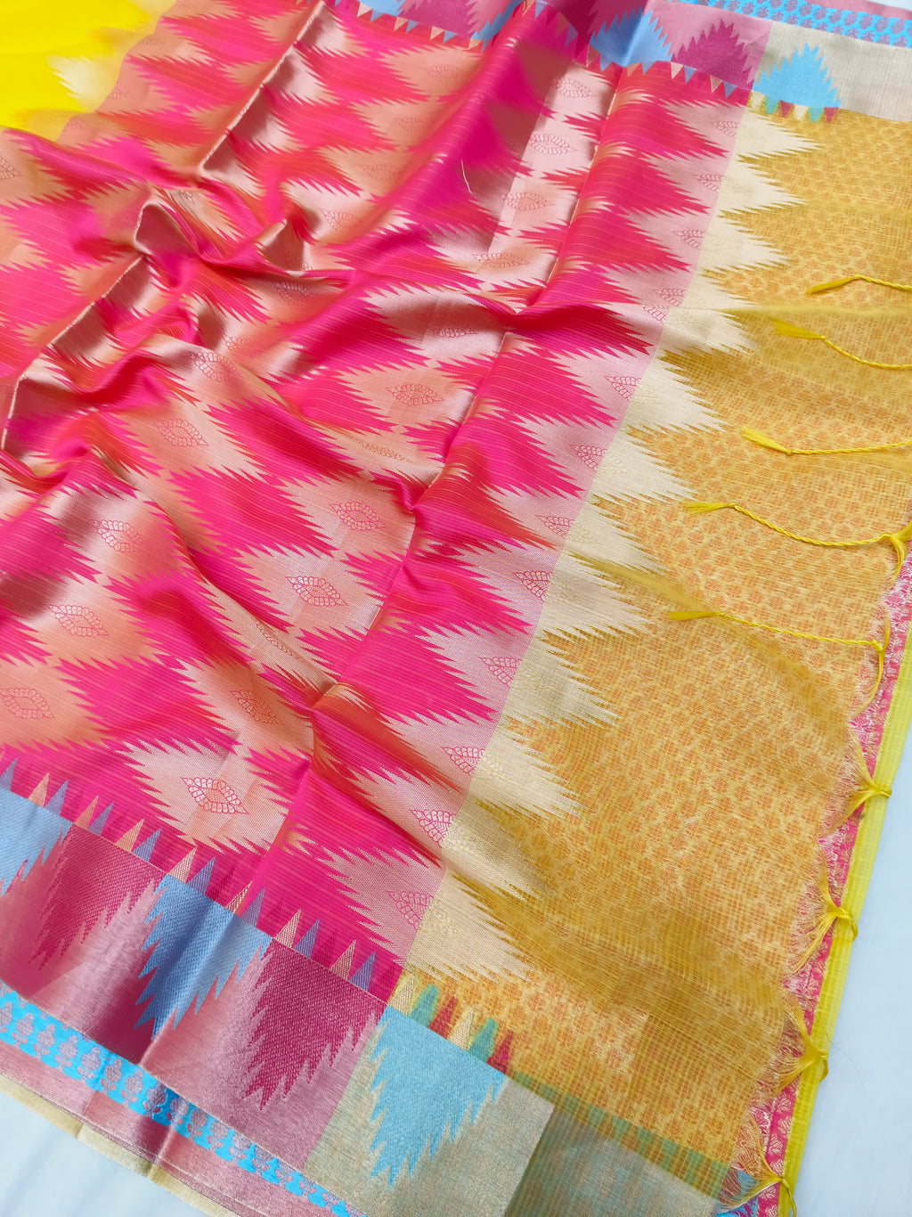 KOTA CHECK TEMPLE BORDER SAREE