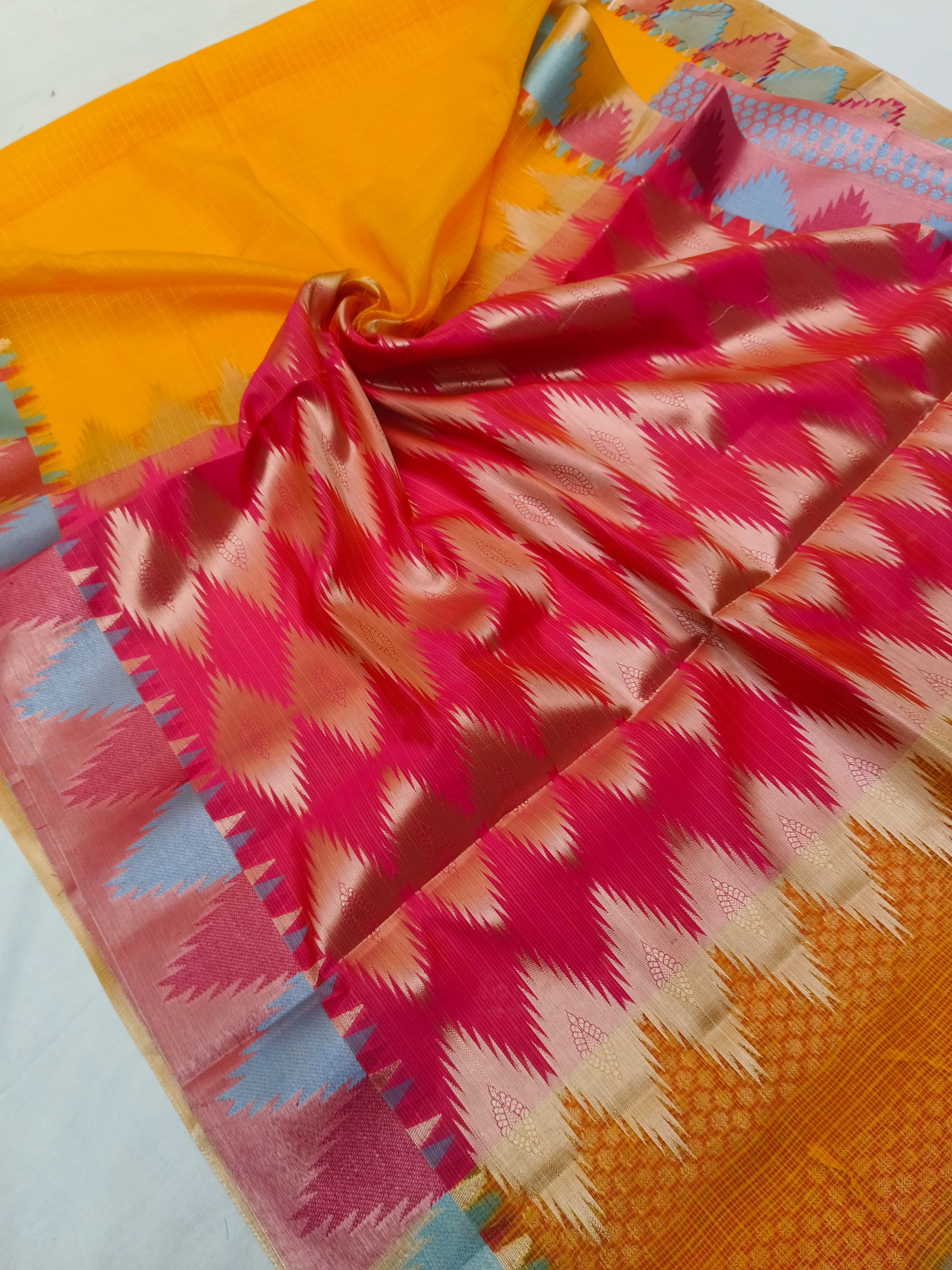 KOTA CHECK TEMPLE BORDER SAREE