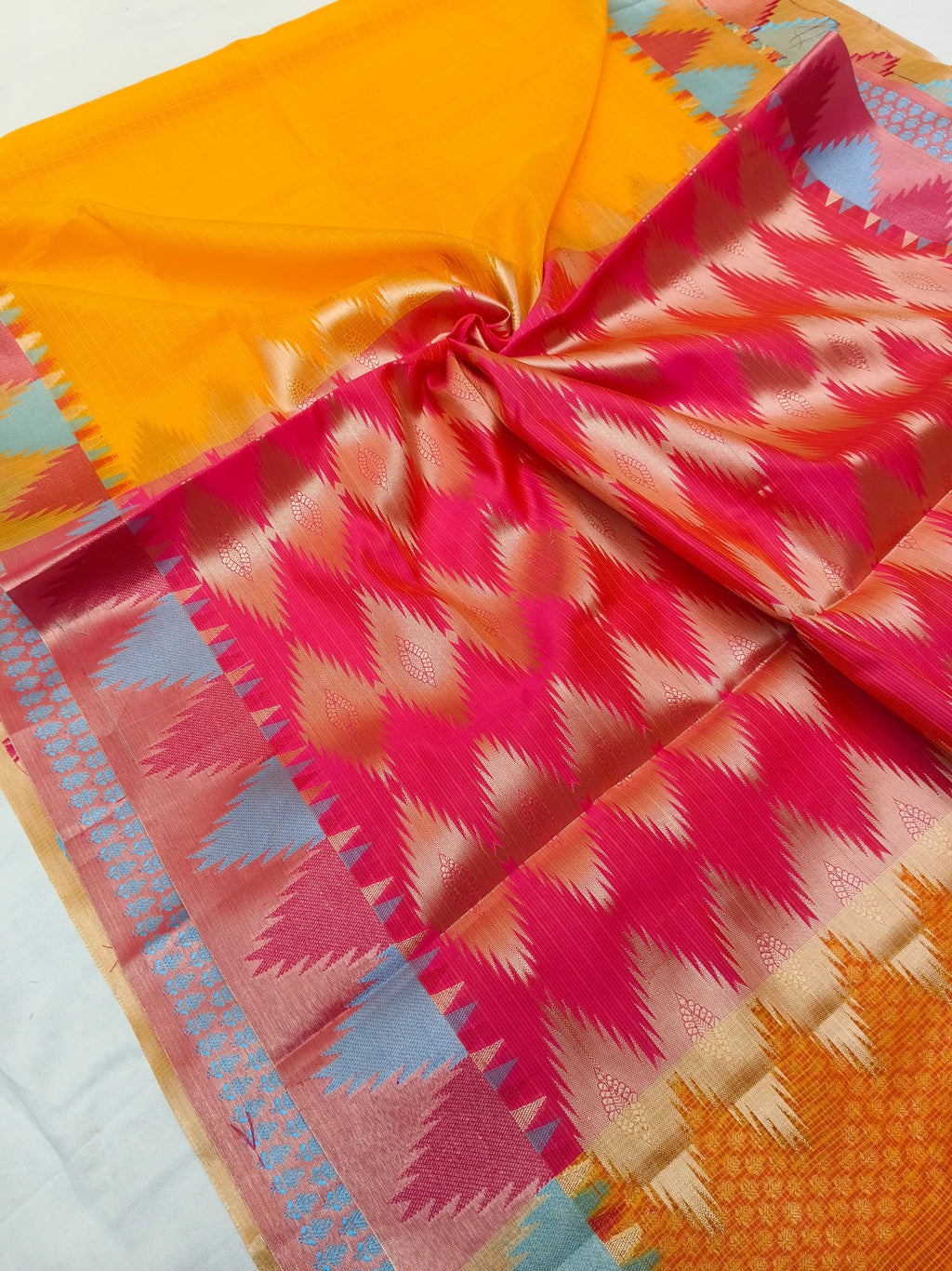 KOTA CHECK TEMPLE BORDER SAREE